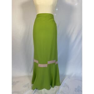 Green Maxi Skirt with Pink Banding